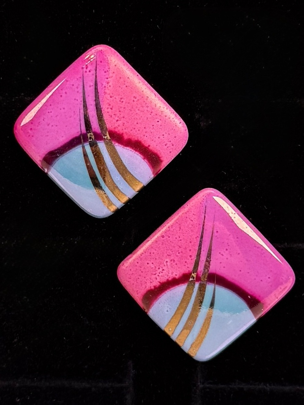 Artistic Pink Purple Vintage 80’s Custom Pierced Earrings